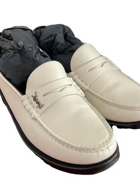 Saint Laurent White Leather Loafers